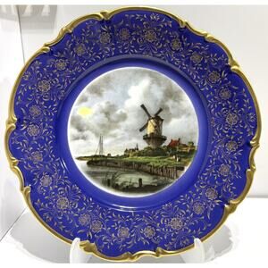 Waldershof Bavaria Sylvia Collector Plate Cobalt Blue Gold Windmill Scene